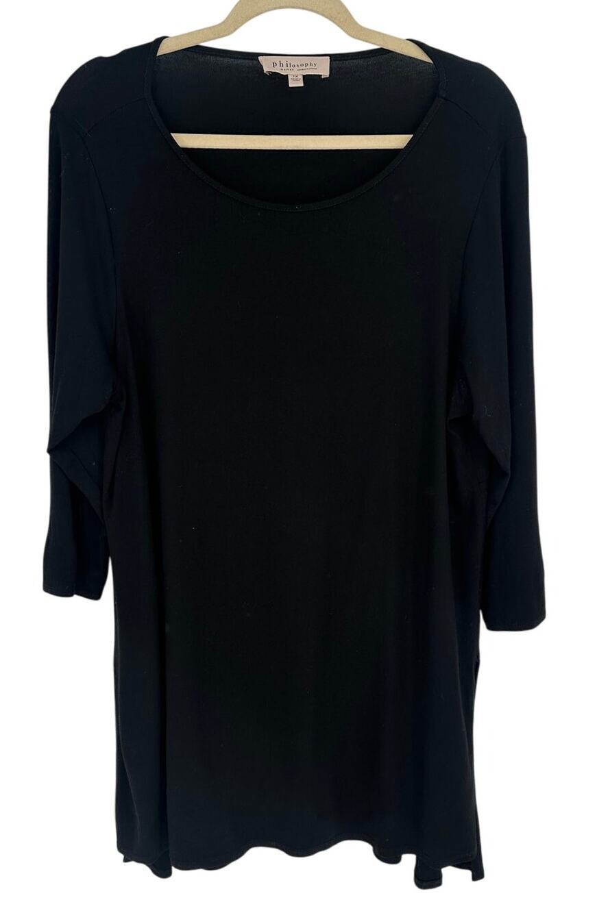 Philosophy Black 3/4 Sleeve Round Neck Mini Shift‎ Dress Workwear Womens 1X